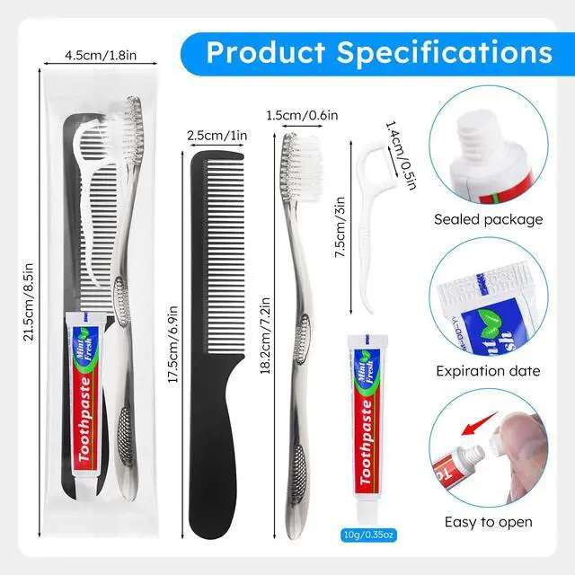 Alt view image 2 of 7 - Travel Toothbrushes with Toothpaste, Disposable Toothbrushes, Hygiene Kits in Bulk with Floss Picks, Combs, Individually Packaged, Suitable for Home, Travel, and Hotels (15-Pack)
