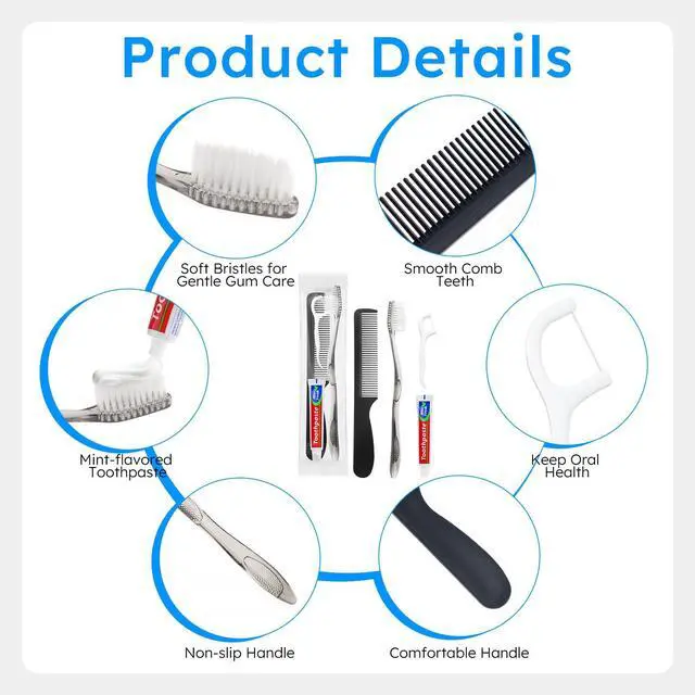 Alt view image 3 of 7 - Travel Toothbrushes with Toothpaste, Disposable Toothbrushes, Hygiene Kits in Bulk with Floss Picks, Combs, Individually Packaged, Suitable for Home, Travel, and Hotels (15-Pack)