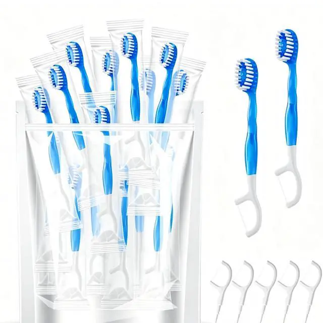 Main image of 30 Individually Packaged Disposable Travel toothbrushes with Toothpaste, 5-in-1 Convenient Mini Disposable Toothbrush