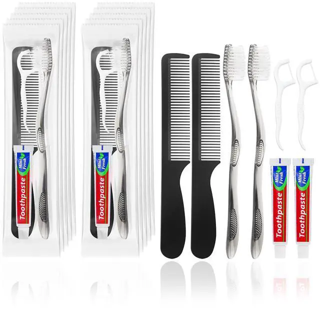 Main image of Travel Toothbrushes with Toothpaste, Disposable Toothbrushes, Hygiene Kits in Bulk with Floss Picks, Combs, Individually Packaged, Suitable for Home, Travel, and Hotels (15-Pack)