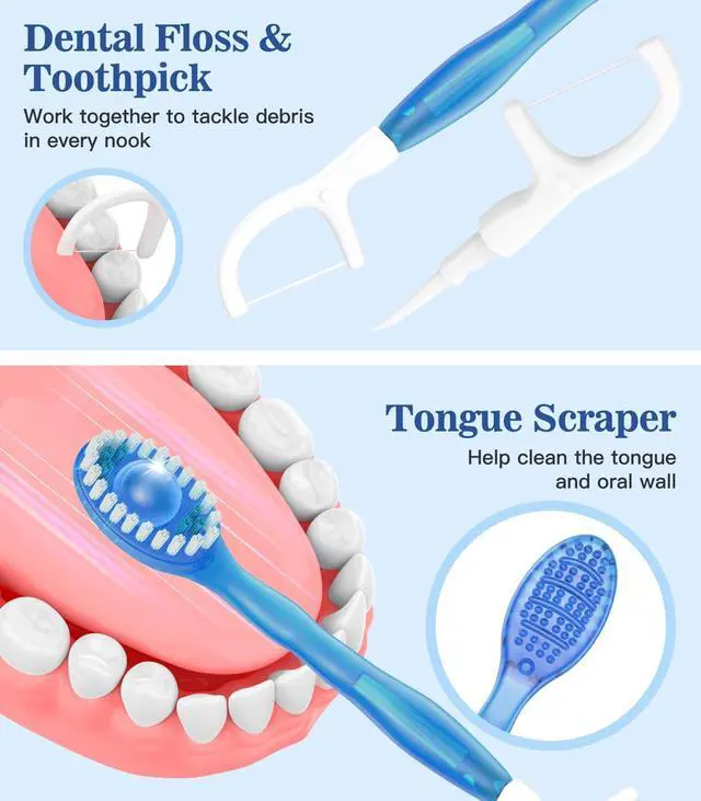 Alt view image 4 of 5 - 24 Pack 5-in-1 Disposable Toothbrushes with Toothpaste, Floss, Pick & Tongue Scraper, Portable Mini Toothbrush Travel Set for Kids Adults, Individually Wrapped, Work Camping, Mixed Flavor