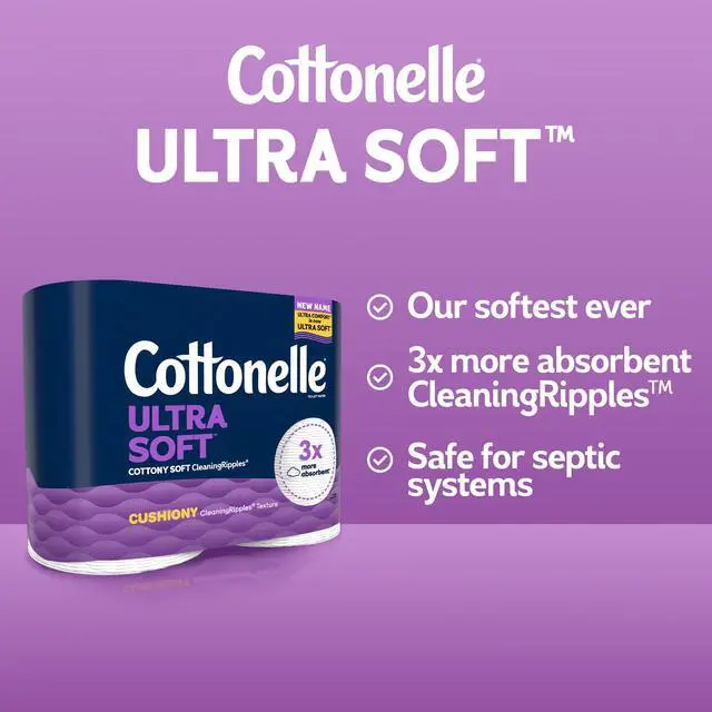 Alt view image 6 of 7 - Ultra Soft Toilet Paper with Cushiony CleaningRipples Texture, Strong Bath Tissue, 24 Family Mega Rolls = 108 Regular Rolls (4 Packs of 6)