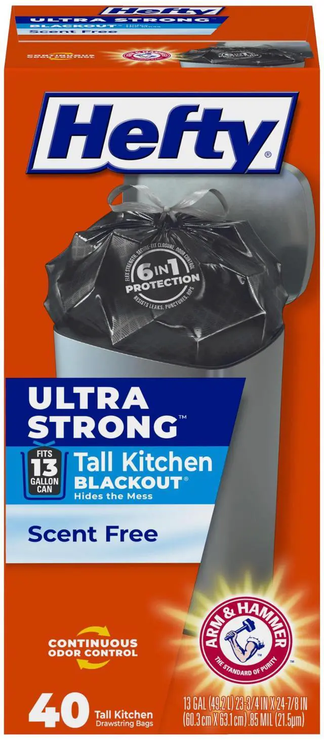 Main image of Ultra Strong 13 Gallon Trash Bags, Black Tall Kitchen Trash Bags 13 Gallon Size, Break Resistant Drawstring Enclosure, Continuous Odor Control, Blackout, Unscented, 40 Bags