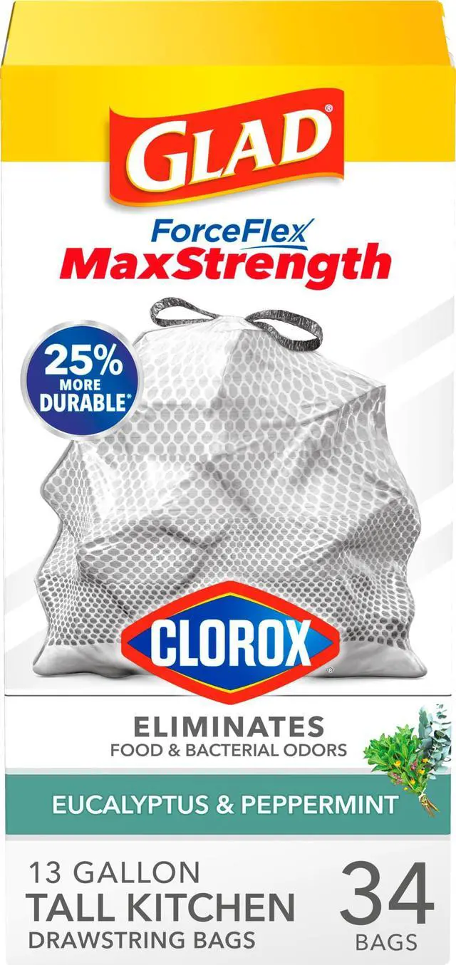 Main image of ForceFlex MaxStrength with Clorox Trash Bags, 13 Gal, Eucalyptus, 34 Ct (Package May Vary)
