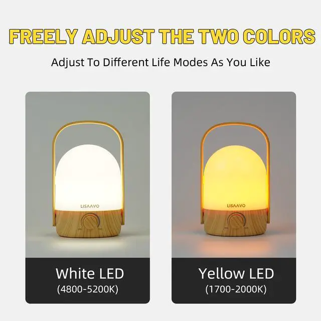 Alt view image 2 of 7 - Night Light - Dimmable Touch Lamp with 5 Brightness Colors, with Portable Handle, Type-C Rechargeable with Battery, for Bedroom/Side Table (Wood Bottom)