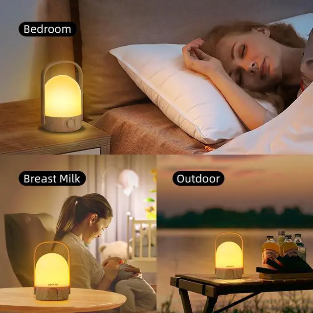 Alt view image 5 of 7 - Night Light - Dimmable Touch Lamp with 5 Brightness Colors, with Portable Handle, Type-C Rechargeable with Battery, for Bedroom/Side Table (Wood Bottom)