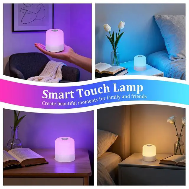 Alt view image 4 of 6 - Night Light Bedside Lamp with Touch and Remote Control, 13 RGB Colors Changing 5 Brightness Dimmable Table lamp, Rechargeable Portable Desk Lamp for Baby Kids Nursery Bedroom Outdoor Camping