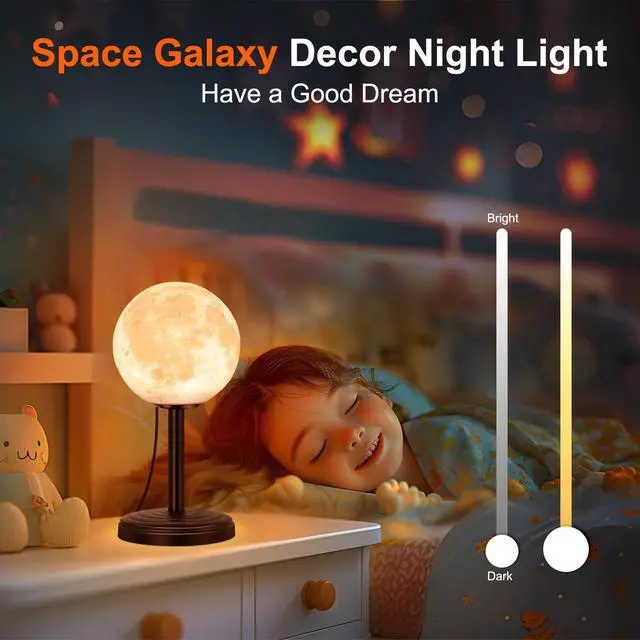 Alt view image 2 of 7 - Moon Lamp LED Night Light - Dimmable Bedside Lamps Small Modern Bedroom Lamp LED Desk Light with 25 Lighting Modes 3D Printed Realistic Moon Surface - Perfect for Girls Boys Kids Birthday