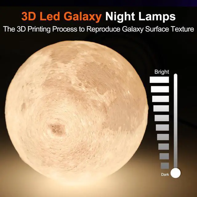 Alt view image 6 of 7 - Moon Lamp LED Night Light - Dimmable Bedside Lamps Small Modern Bedroom Lamp LED Desk Light with 25 Lighting Modes 3D Printed Realistic Moon Surface - Perfect for Girls Boys Kids Birthday