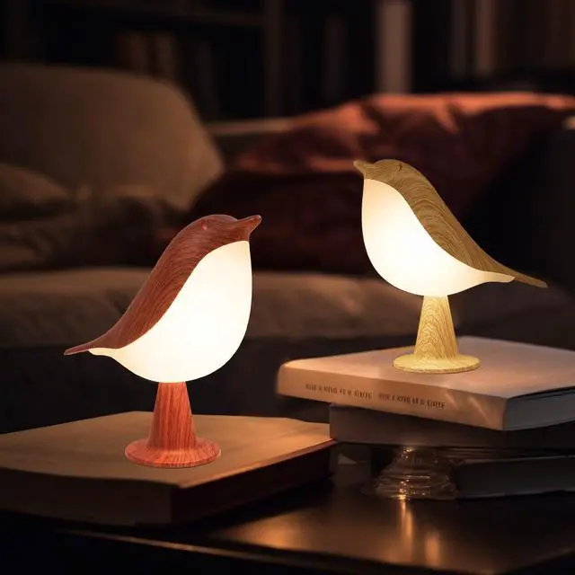 Alt view image 3 of 7 - Small Desk Lamp, Bird Bedside Light with 3 Color Temperature and Touch Sensor, Cordless Kids Night Light, Rechargeable Battery for Bedroom Nightstand Table - Red