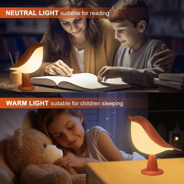 Alt view image 4 of 7 - Small Desk Lamp, Bird Bedside Light with 3 Color Temperature and Touch Sensor, Cordless Kids Night Light, Rechargeable Battery for Bedroom Nightstand Table - Red