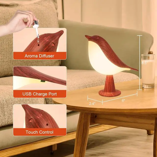 Alt view image 7 of 7 - Small Desk Lamp, Bird Bedside Light with 3 Color Temperature and Touch Sensor, Cordless Kids Night Light, Rechargeable Battery for Bedroom Nightstand Table - Red