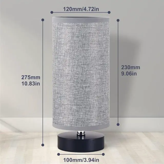 Alt view image 2 of 6 - Table Lamp, Bedside Nightstand Lamp, Simple Desk Lamp, Cylinder Table Lamp for Bedroom Living Room Office Study, Grey Shade and Silver Base (Grey)