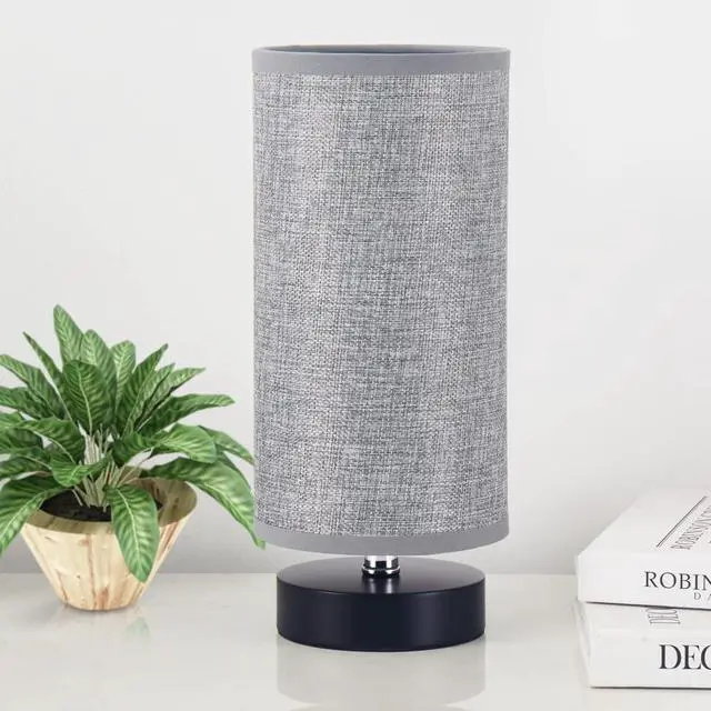 Alt view image 3 of 6 - Table Lamp, Bedside Nightstand Lamp, Simple Desk Lamp, Cylinder Table Lamp for Bedroom Living Room Office Study, Grey Shade and Silver Base (Grey)