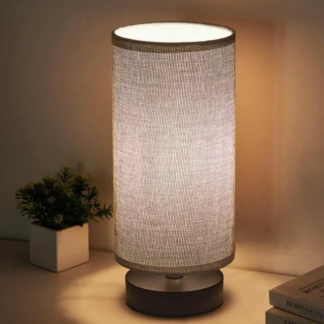 Main image of Table Lamp, Bedside Nightstand Lamp, Simple Desk Lamp, Cylinder Table Lamp for Bedroom Living Room Office Study, Grey Shade and Silver Base (Grey)