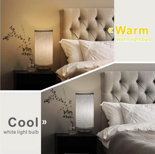 Alt view image 4 of 6 - Table Lamp, Bedside Nightstand Lamp, Simple Desk Lamp, Cylinder Table Lamp for Bedroom Living Room Office Study, Grey Shade and Silver Base (Grey)