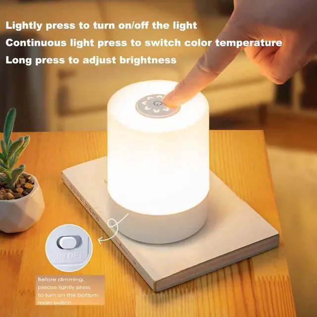 Alt view image 3 of 6 - Touch Bedside Table Lamp,Changing Dimmable Table Lamp,3 Colors LED Lamp with Warm White Lights,USB Rechargeable, Bedside Night Light, Soft Eye Caring for Bedrooms and Sleep Aid