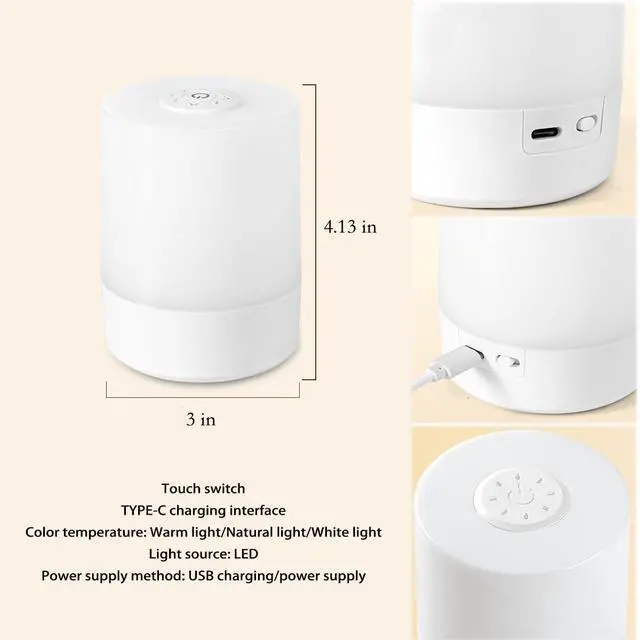 Alt view image 6 of 6 - Touch Bedside Table Lamp,Changing Dimmable Table Lamp,3 Colors LED Lamp with Warm White Lights,USB Rechargeable, Bedside Night Light, Soft Eye Caring for Bedrooms and Sleep Aid