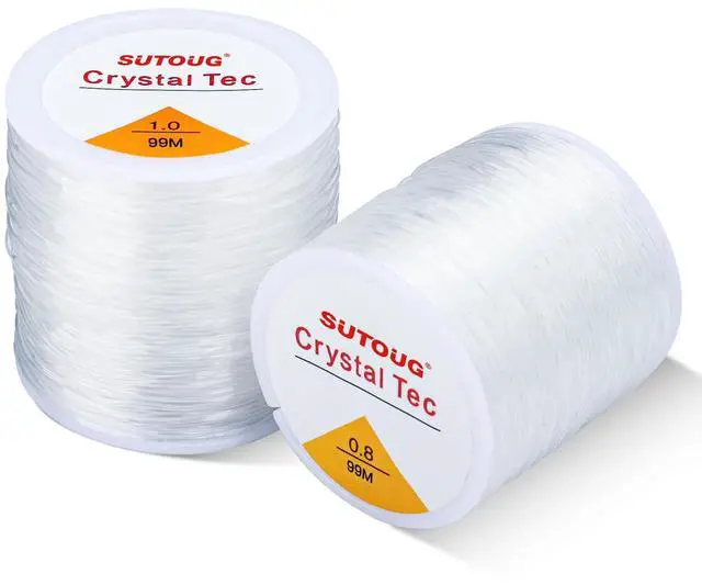 Main image of 0.8mm & 1.0mm Elastic String for Bracelets, 2 Rolls Strong Stretchy Bracelet String for Jewelry Making, Clear Crystal Beading Cord for Clay Beads, Letter Beads, Kandi & DIY Crafts - 216 Yards