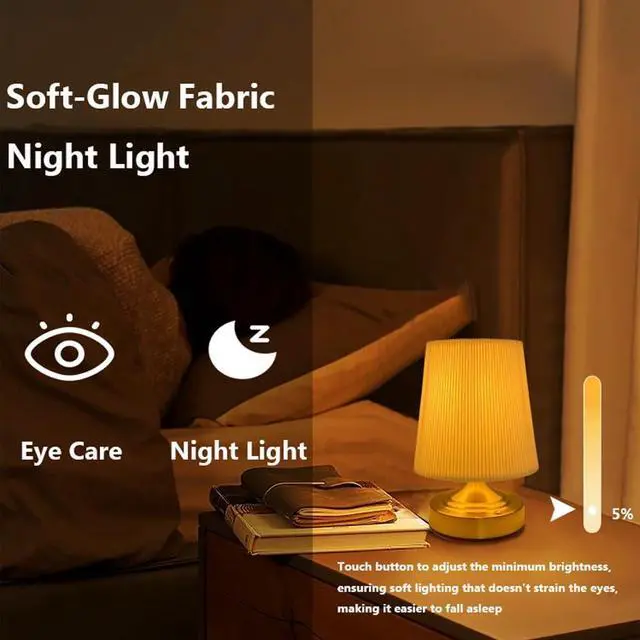 Alt view image 6 of 7 - Cordless Rechargeable Fabric Table Lamps, Battery Operated Table Lamp, Stepless Dimmable for Patio Living Room Bedroom (Bulb Included), Golden Base & White Shade, Dual Color Temperatures