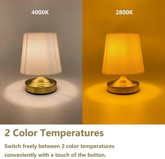 Alt view image 2 of 7 - Cordless Rechargeable Fabric Table Lamps, Battery Operated Table Lamp, Stepless Dimmable for Patio Living Room Bedroom (Bulb Included), Golden Base & White Shade, Dual Color Temperatures