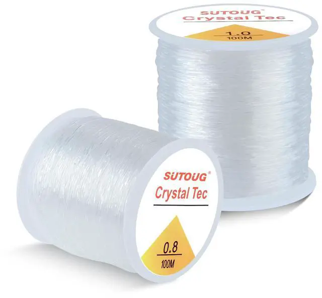 Main image of Elastic String for Bracelets, 2 Rolls 0.8mm and 1.0mm Crystal Elastic Cord for Bracelet Beads Jewelry DIY Crafts Bracelets Necklaces White (200M)