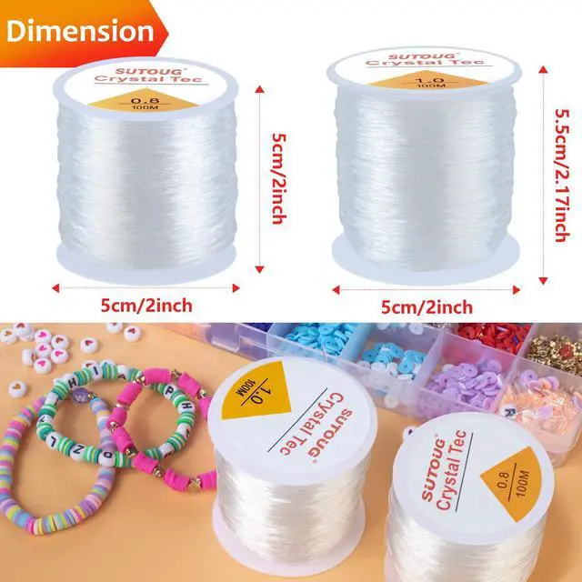 Alt view image 2 of 7 - Elastic String for Bracelets, 2 Rolls 0.8mm and 1.0mm Crystal Elastic Cord for Bracelet Beads Jewelry DIY Crafts Bracelets Necklaces White (200M)