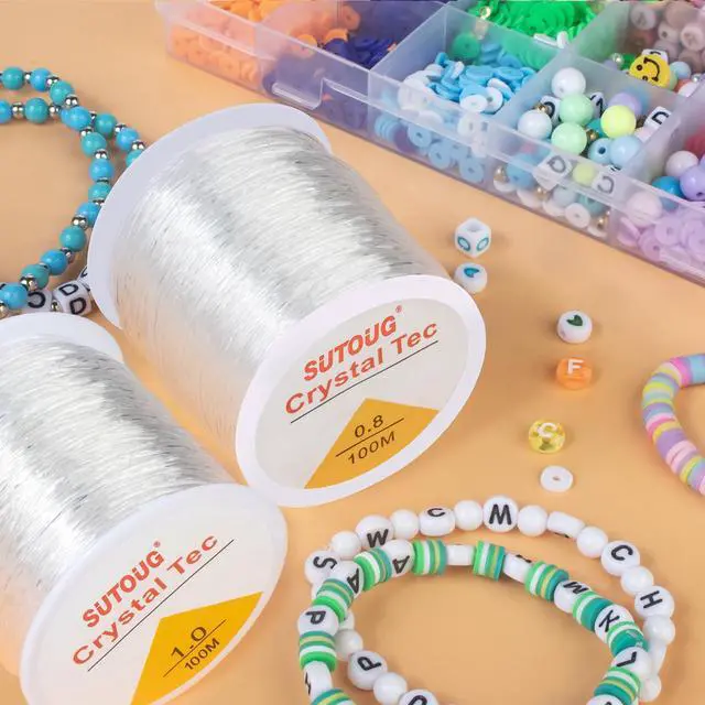 Alt view image 5 of 7 - Elastic String for Bracelets, 2 Rolls 0.8mm and 1.0mm Crystal Elastic Cord for Bracelet Beads Jewelry DIY Crafts Bracelets Necklaces White (200M)