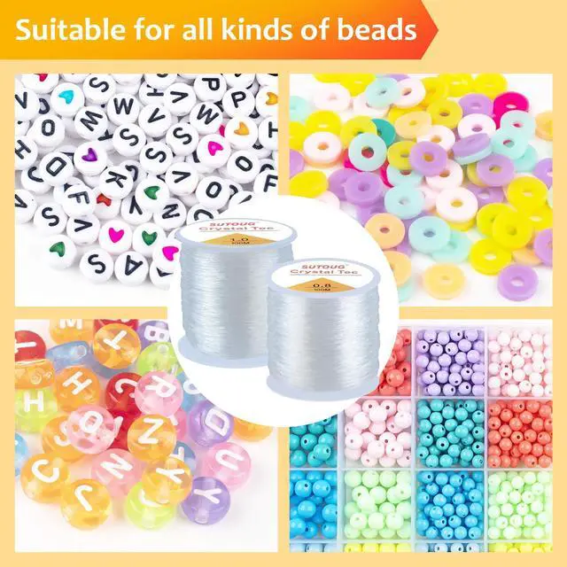 Alt view image 6 of 7 - Elastic String for Bracelets, 2 Rolls 0.8mm and 1.0mm Crystal Elastic Cord for Bracelet Beads Jewelry DIY Crafts Bracelets Necklaces White (200M)