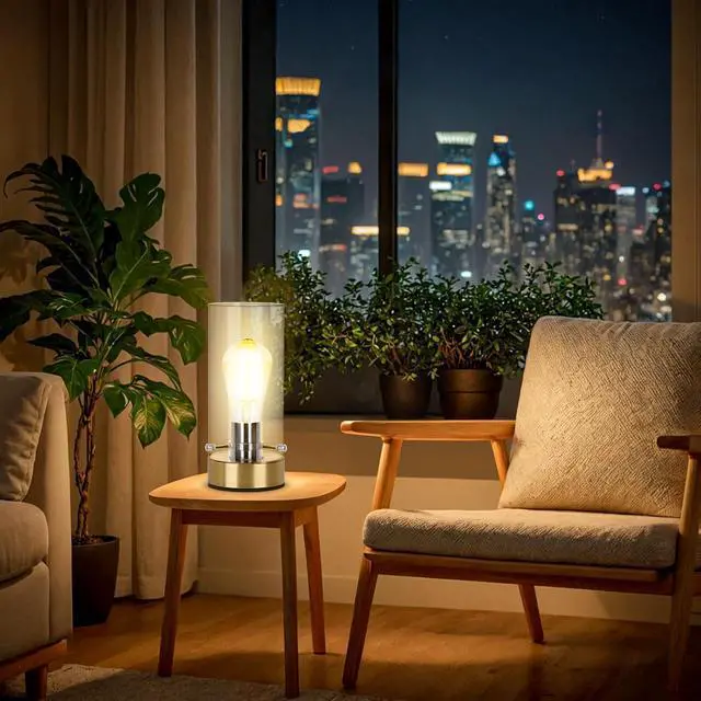 Alt view image 5 of 6 - Table Lamp for Bedroom Living Room, Bedside Modern Nightstand Lamp with Glass Lamp Shape, 2700K 6W Glass Bulb Included(Gold).
