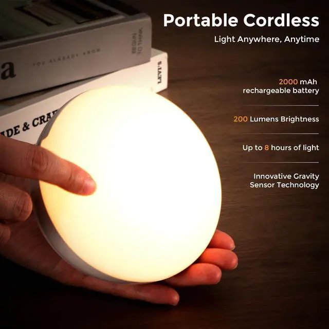 Alt view image 5 of 7 - Cordless Bedside Table Lamp with Gravity Sensor | Portable Wireless Rechargeable 2000mAh Battery Operated | Mini Warm Soft Ambient Night Stand Light | Gift for Bedroom, Nursery, Camping & Outdoor