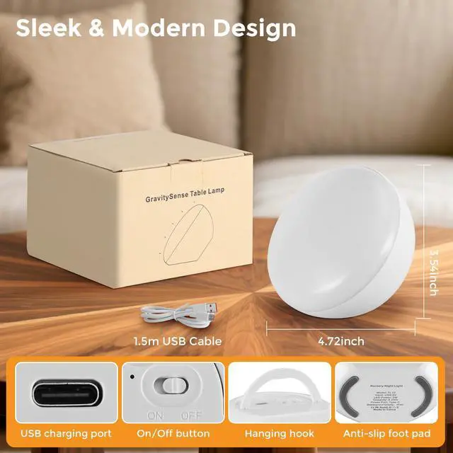 Alt view image 7 of 7 - Cordless Bedside Table Lamp with Gravity Sensor | Portable Wireless Rechargeable 2000mAh Battery Operated | Mini Warm Soft Ambient Night Stand Light | Gift for Bedroom, Nursery, Camping & Outdoor