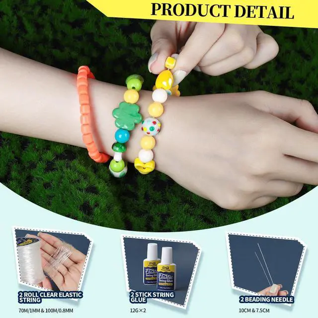 Alt view image 2 of 7 - Elastic String for Bracelets Making Kit, 1mm&0.8mm Clear Bracelet String, Stretchy String with 24g Jewelry Glue for Elastic String & 2 Beading Needles for DIY Necklaces, Bracelets & Jewelry