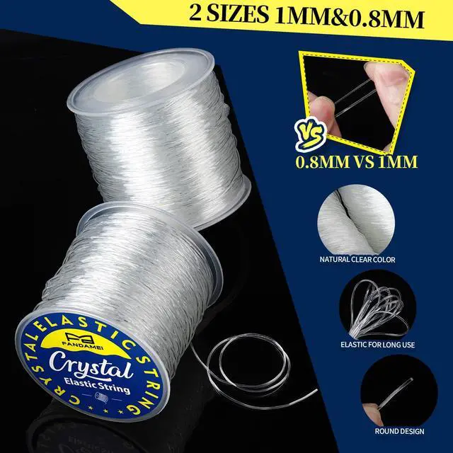 Alt view image 3 of 7 - Elastic String for Bracelets Making Kit, 1mm&0.8mm Clear Bracelet String, Stretchy String with 24g Jewelry Glue for Elastic String & 2 Beading Needles for DIY Necklaces, Bracelets & Jewelry