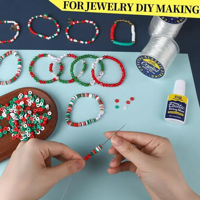 Alt view image 6 of 7 - Elastic String for Bracelets Making Kit, 1mm&0.8mm Clear Bracelet String, Stretchy String with 24g Jewelry Glue for Elastic String & 2 Beading Needles for DIY Necklaces, Bracelets & Jewelry