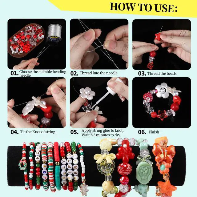 Alt view image 7 of 7 - Elastic String for Bracelets Making Kit, 1mm&0.8mm Clear Bracelet String, Stretchy String with 24g Jewelry Glue for Elastic String & 2 Beading Needles for DIY Necklaces, Bracelets & Jewelry