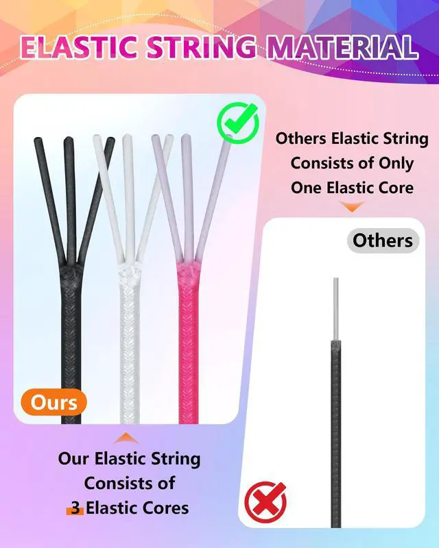 Alt view image 4 of 7 - 3 Rolls FIVEIZERO Black White Colorful Elastic Cord,1mm,1.2mm,1.5mm Elastic Stretchy String for Bracelets, Sewing, Necklace, Jewelry Making and Crafts with Beading Needle and Scissors