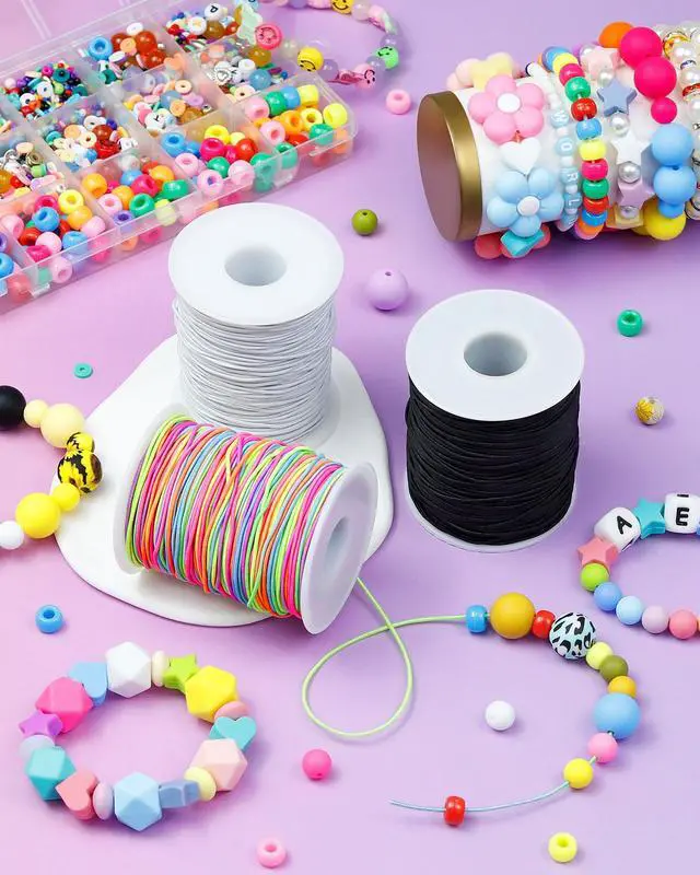 Alt view image 5 of 7 - 3 Rolls FIVEIZERO Black White Colorful Elastic Cord,1mm,1.2mm,1.5mm Elastic Stretchy String for Bracelets, Sewing, Necklace, Jewelry Making and Crafts with Beading Needle and Scissors