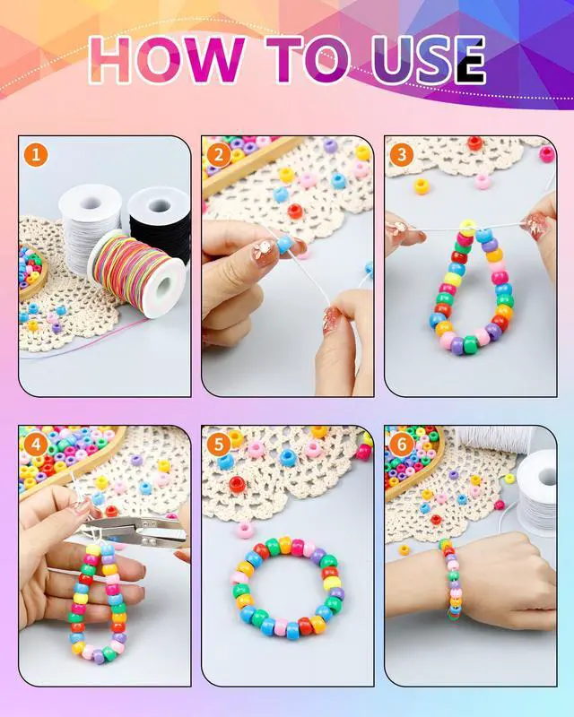 Alt view image 7 of 7 - 3 Rolls FIVEIZERO Black White Colorful Elastic Cord,1mm,1.2mm,1.5mm Elastic Stretchy String for Bracelets, Sewing, Necklace, Jewelry Making and Crafts with Beading Needle and Scissors