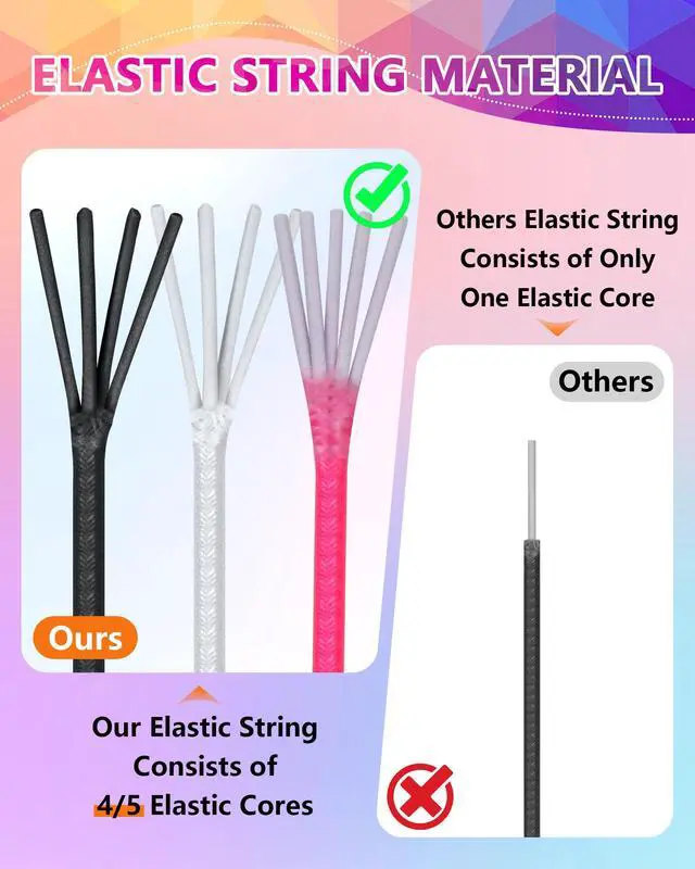 Alt view image 4 of 7 - Black White Colorful FIVEIZERO Elastic Bracelet String,1mm,1.2mm,1.5mm 3 Rolls Elastic Cord for Beading Stretchy String for Bracelets, Necklace, Jewelry Making, Sewing and Crafts with Beading Needle
