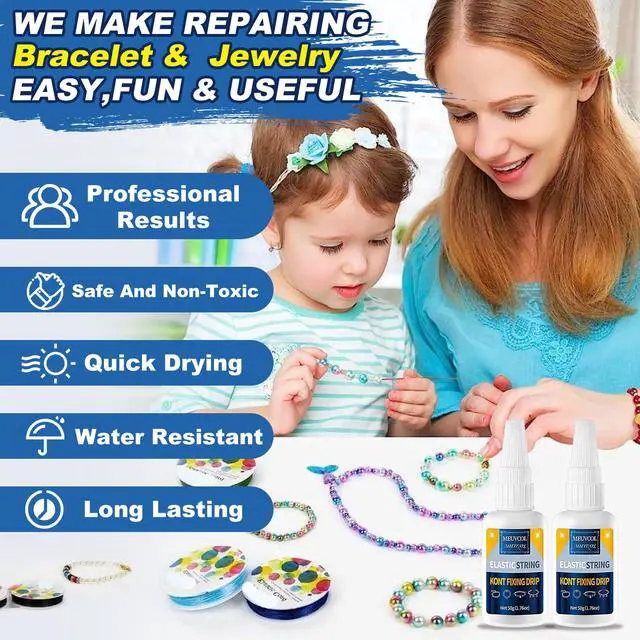 Alt view image 3 of 6 - Jewelry Bracelet Glue for Elastic String Knot,2 Pcs Clear Clay Beads Glue for Bead Charms, Punctuation Beads, Jewelry Bracelet Making Supplies Kit for Plastic Bracelet Stretchy Cord (100g)