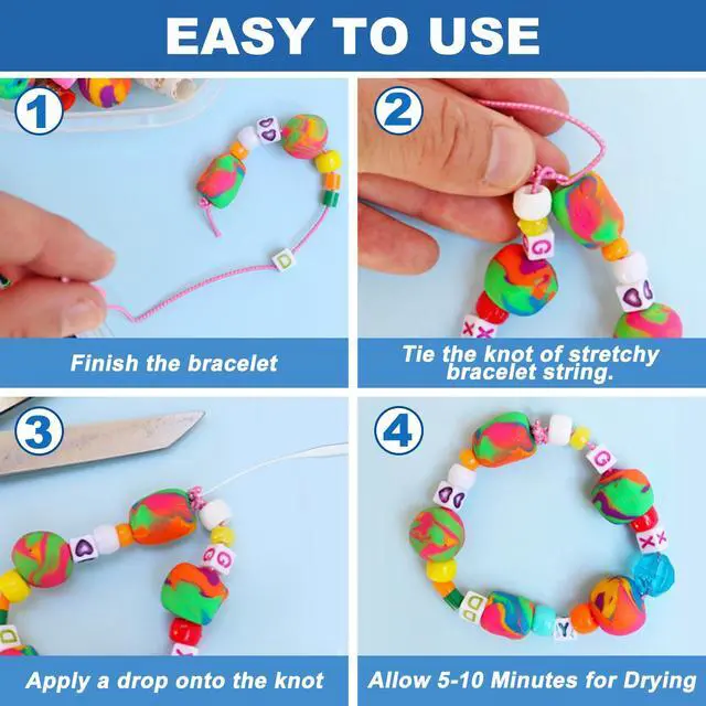 Alt view image 4 of 6 - Jewelry Bracelet Glue for Elastic String Knot,2 Pcs Clear Clay Beads Glue for Bead Charms, Punctuation Beads, Jewelry Bracelet Making Supplies Kit for Plastic Bracelet Stretchy Cord (100g)
