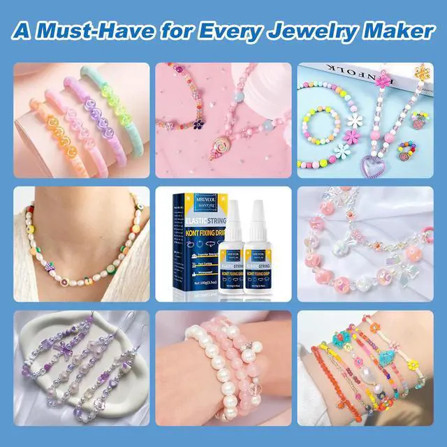 Alt view image 5 of 6 - Jewelry Bracelet Glue for Elastic String Knot,2 Pcs Clear Clay Beads Glue for Bead Charms, Punctuation Beads, Jewelry Bracelet Making Supplies Kit for Plastic Bracelet Stretchy Cord (100g)