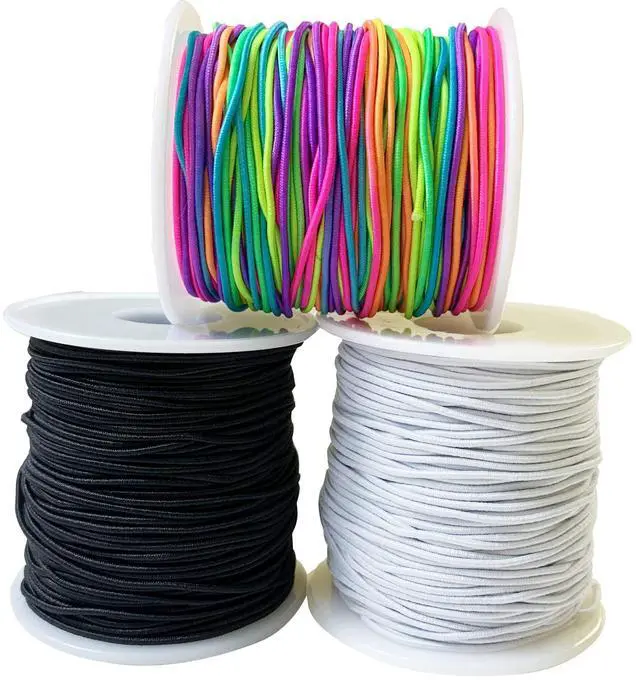 Main image of 1.2mm Elastic Cord for Bracelets, Elastic Cord String for Bracelets Making, QBJAYTY 3-Color Beading Cord String for Bracelet Making, Elastic Black White Rainbow String