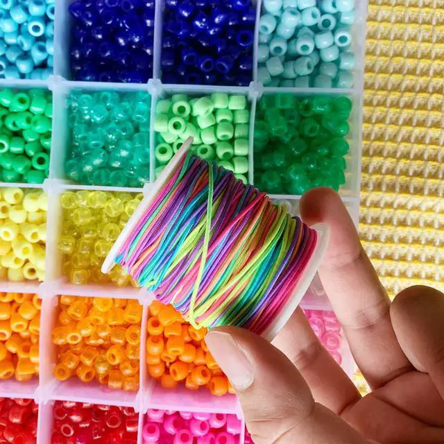 Alt view image 4 of 7 - 1.2mm Elastic Cord for Bracelets, Elastic Cord String for Bracelets Making, QBJAYTY 3-Color Beading Cord String for Bracelet Making, Elastic Black White Rainbow String