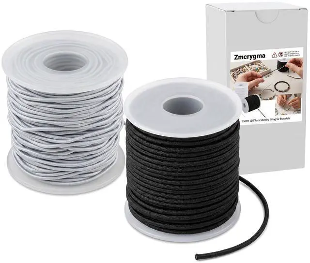 Main image of 1.5mm Stretchy Elastic Cord for Bracelets, 2 Rolls 110 Yards White Black Nylon Cord for Beading, Wind Chime, Necklace & DIY Jewelry Making