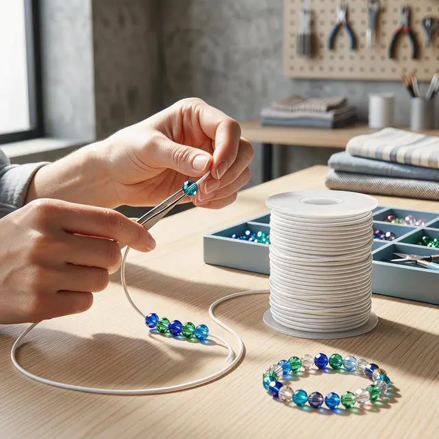 Alt view image 5 of 7 - 1.5mm Stretchy Elastic Cord for Bracelets, 2 Rolls 110 Yards White Black Nylon Cord for Beading, Wind Chime, Necklace & DIY Jewelry Making