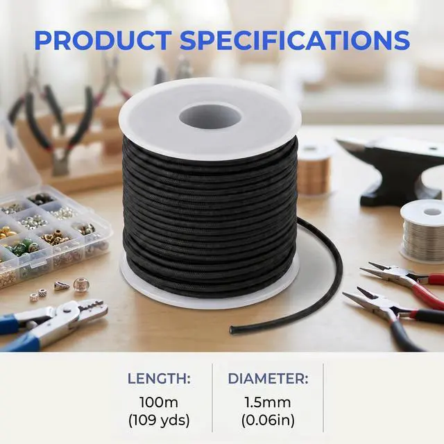 Alt view image 2 of 7 - 1.5mm Stretchy Elastic Cord for Bracelets, 2 Rolls 110 Yards White Black Nylon Cord for Beading, Wind Chime, Necklace & DIY Jewelry Making
