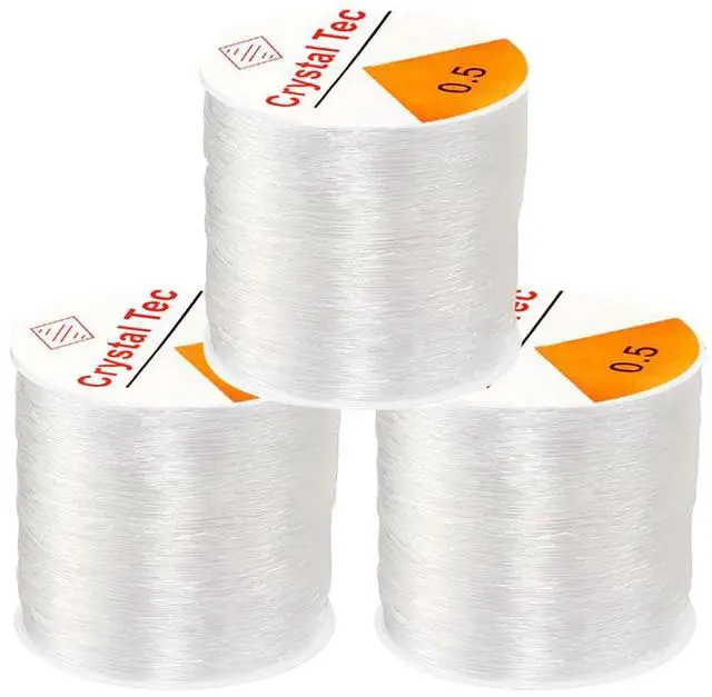 Main image of 0.5mm Elastic Bracelet String, QBJAYTY 393 Yds Stretchy Bracelet String Clear for Seed Letter Clay Beads, Stretch Beading String Cord for Bracelet Making (0.5mm Crystal 3 Rolls)