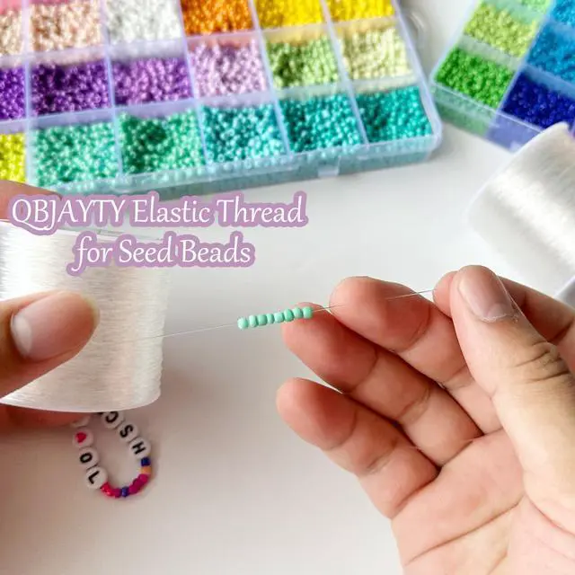 Alt view image 2 of 7 - 0.5mm Elastic Bracelet String, QBJAYTY 393 Yds Stretchy Bracelet String Clear for Seed Letter Clay Beads, Stretch Beading String Cord for Bracelet Making (0.5mm Crystal 3 Rolls)